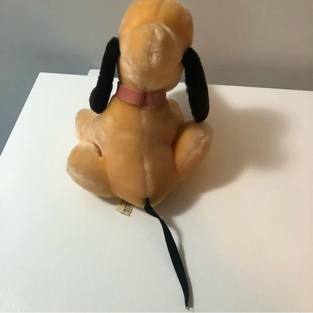 Vintage Disney Store Pluto Plush Stuffed Toy Dog Made in Korea Red Collar Tongue - Picture 7 of 10